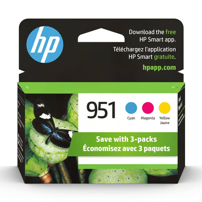 HP 951 Cyan, Magenta, Yellow Ink Cartridges (3 pack)| Works with HP OfficeJet 8600, HP OfficeJet Pro 251dw, 276dw, 8100, 8610, 8620, 8630 Series | Eligible for Instant Ink | CR314FN, Combo 3-Pack