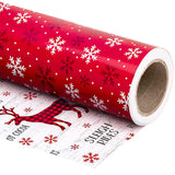 WRAPAHOLIC Reversible Christmas Wrapping Paper Roll - Mini Roll - 17 Inch x 33 Feet - Red White Reindeer and Snowflake Wrapping Paper for Christmas, Holiday, Party WRAPAHOLIC