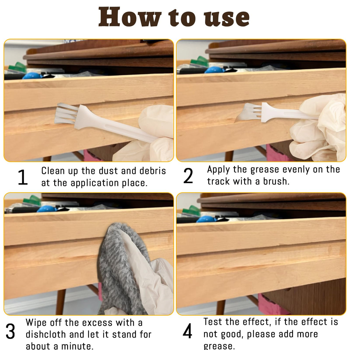 Wood Lubricant,5oz Multi-Purpose Paste Wood Wax for Home,Restore & Maintain Wooden Slide,Loosen Drawer Slide,Drawers, Doors, Hinges,Eliminate Sticking & Noise, Includes Cloth, Brushes & Gloves MLLOO