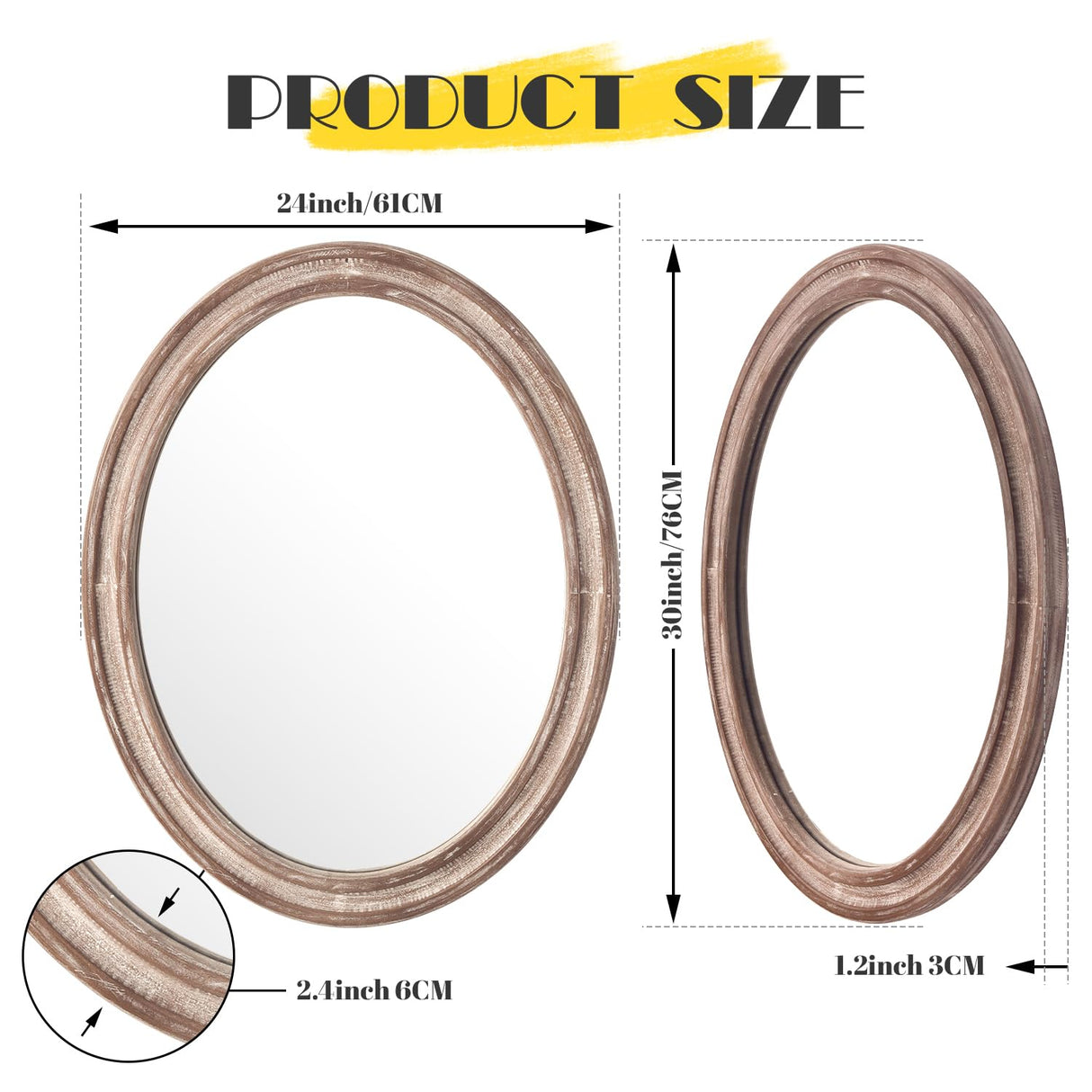 sawsile 24x30'' Rustic Oval Wood Mirror,Decorative Farmhouse Oval Mirrors,Vanity Nature Mirrors for Bedroom, Bathroom, Living Room,or Entryway sawsile