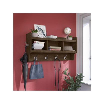 kathy ireland Home by Bush Furniture Woodland Wall Coat Rack, Ash Brown, (WDH340ABR-03) - WoodArtSupply