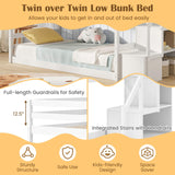 Giantex Twin Over Twin Bunk Bed with Stairs, Solid Wood Floor Bunk Bed with Storage Staircase & Full-Length Guardrails, Low Bunk Bed with for Kids, Teens, Adults, Dorm, Small Space, White Giantex