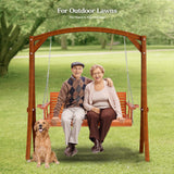 VINGLI Heavy Duty 880 LBS Patio Porch Swing Outdoor with Cup Holder, Hanging Chair with Adjustable Secure Chains, Pine Wood Outdoor Bench Tree Swing for Yard | Garden | Lawn | Balcony (5 FT, Brown) VINGLI