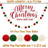 Jishi Christmas Pom Pom Garland Christmas Decorations for Tree Indoor Home Room Decor 3pk Cute Hanging Felt Ball Red White Green Pompom Bead Ornament String Banner Garland Xmas Birthday Party Supplies Jishi