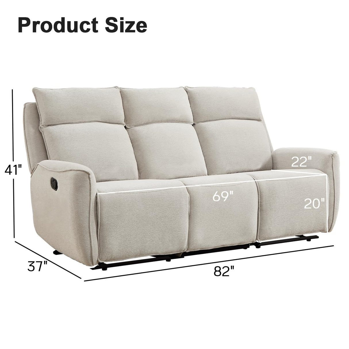 INZOY Manual Loveseat Recliner Sofa, Wall-Hugger 3 Seat Reclining Love Seat Couches, Chenille Fabric Reclinable Sofa Set, 3-Seater Recliner Chair for Living Room, Office, Apartment, Beige INZOY