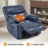MCombo Oversized Swivel Glider Rocker Power Recliner Chair for Living Room with Heat and Vibration Massage, USB Ports, Cup Holders and Pockets, Faux Leather 7785 (Navy Blue) MCombo
