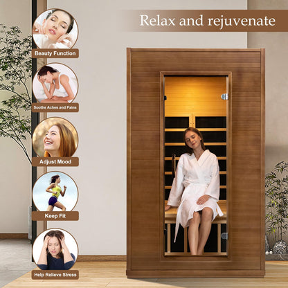 amocane Infrared Sauna 1 to 2 Person Cedar Wood Home Sauna Room, 110V Carbon Fiber Far Infrared Indoor Sauna Spa, Color Lights, Dry Sauna with Bluetooth(L 47.2" x W 41.3" x H 77.9")