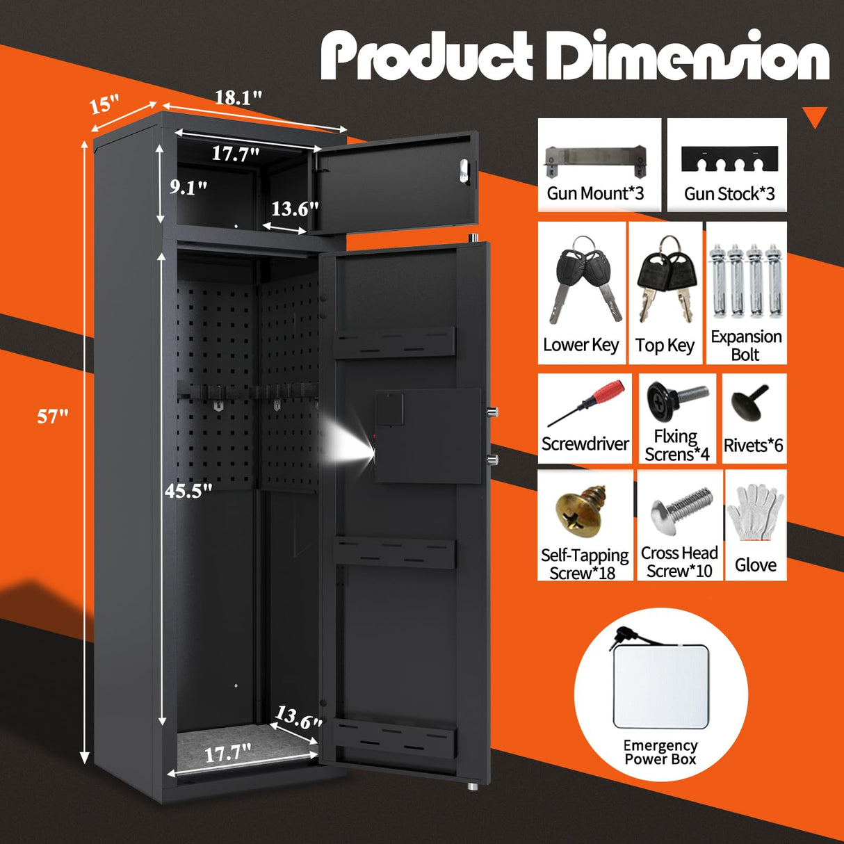 Kaer 10-14 Gun Safe,Gun Safe for Shotguns,Gun Safes for Rifle and Pistols,Long Gun Cabinet for Rifles Safes and Shotguns with Digital Keypad,3 Adjustable Shelves,LED Light(Unassembled) KAER