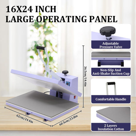 16x24 Heat Press - Professional Digital Sublimation Heat Press Machine for T-Shirts, Clothes, Canvas Bags - Adjustable Pressure, Even Heating Technology, Large Operating Panel EcoExplorer