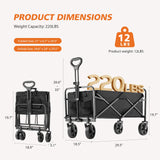 Sweetcrispy Collapsible Foldable Wagon Cart, Large Capacity Garden Beach Cart with All-Terrain Wheels, Heavy Duty Utility Grocery Wagon with Drink Holders for Shopping Sports Camping - 30IN Black Sweetcrispy