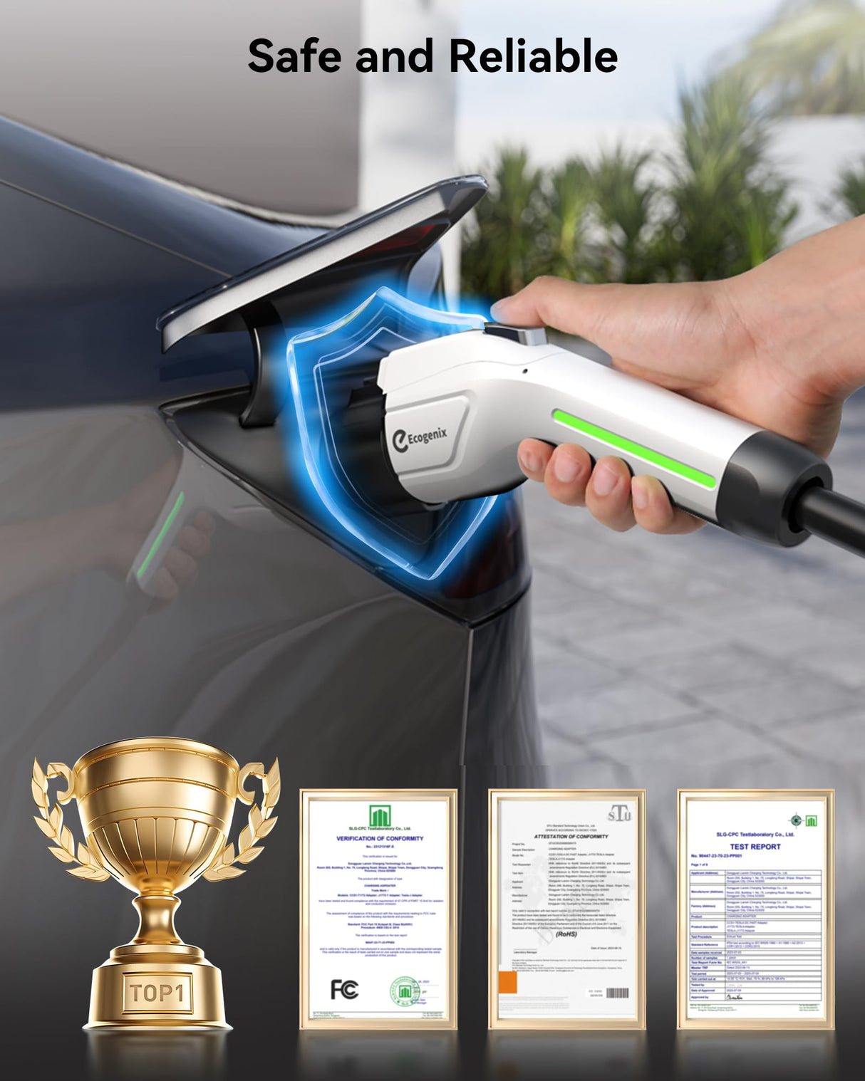 Ecogenix 2024 Level 2 EV Charger [40Amp, 240V, NEMA 14-50P] Portable Electric Vehicle Charging Stations with J1772 Connector and 25 ft Cable, Works with All J1772 EVs, for Home and Outdoor Ecogenix