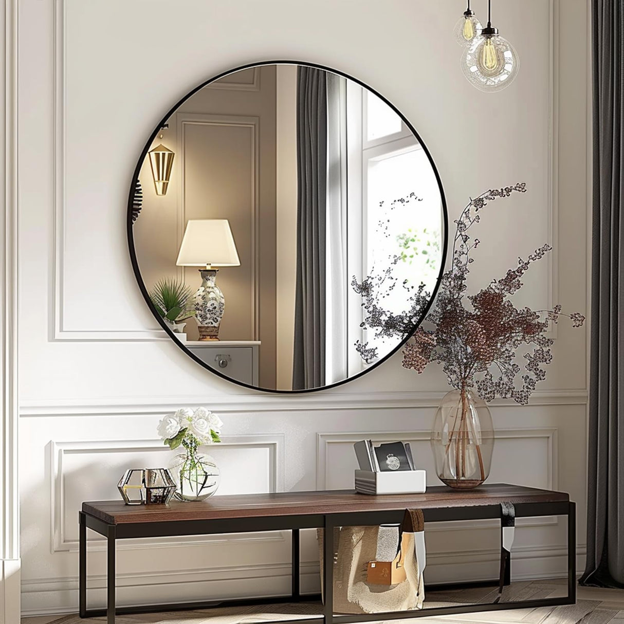 Sunniry Round Mirror 28 inch, Round Black Mirror, Round Bathroom Mirror Metal Frame, Wall Mounted Circle Mirrors for Bathroom, Living room, Hallway, Farmhouse. Sunniry