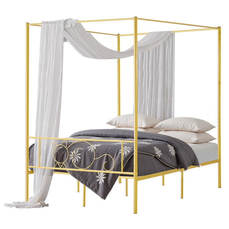 VEVOR Canopy Bed Frame Full Size, Metal Canopy Bed with Minimalist Headboard & Four Posters Design, Heavy Duty Steel Slats Support, Underbed Storage Space, No Box Spring Needed, Easy Assembly, Gold VEVOR