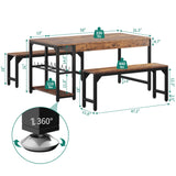 YITAHOME 63" 3 Piece Kitchen Dining Room Table Set for 4 w Bench & Storage, Farmhouse Rectangle Dinette Sets w Wine & Glass Holder 4 Seater, Space Saving for Apartment Dinner Breakfast, Rustic Brown YITAHOME