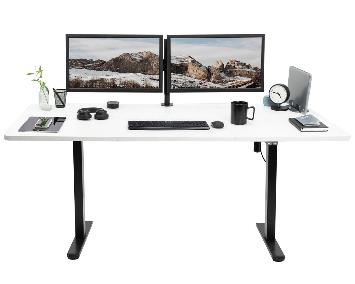 VIVO Electric Height Adjustable 71 x 30 inch Stand Up Desk, Active Workstation with White Table Top, Black Frame, 2 Button Controller, DESK-KIT-0B7W VIVO