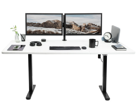 VIVO Electric Height Adjustable 71 x 30 inch Stand Up Desk, Active Workstation with White Table Top, Black Frame, 2 Button Controller, DESK-KIT-0B7W VIVO