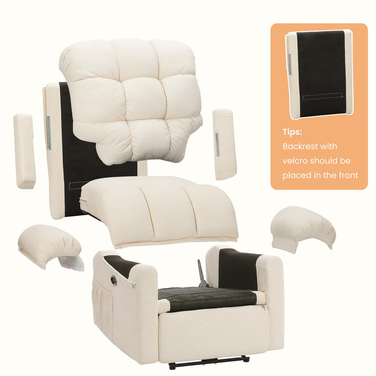 Welzona Adjustable Power Recliner Chair, Soft Teddy Electric Recliner Chair, Power Recliners with USB Port, Eco-Certified Small Recliners for Small Spaces Sofa Reclinable, Beige Welzona