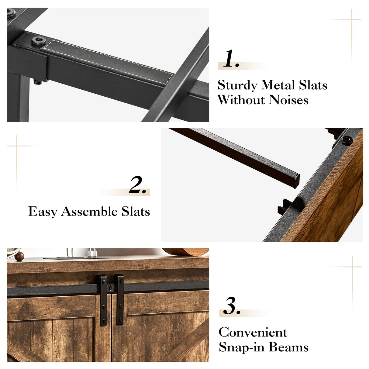 YUMPIE Farmhouse King Size Bed with 51.2" Bookcase Headboard, Wooden Platform Beds with Sliding Barn Door, Built-in Charging Station and 2 Storage Drawers, No Box Spring Needed, Rustic Brown YUMPIE