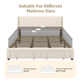viplov King Bed Frame with Storage Drawers, Upholstered Platform Bed with Headboard and Wingboard, No Box Spring Needed, NO Noise, Easy Assembly, Wooden Support Slats, Beige viplov