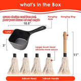 SafBbcue Cast Iron BBQ Sauce Pot and Mop Brush Set,Barbecue Cooking Accessories Heat Preservation Heavy Basting Pot & Mop with 4Pcs Heads for Big Green Egg Grill Grilling,Heavy Pot Gifts for Griller SafBbcue