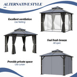 GARTOO 10x10FT Polycarbonate Hardtop Gazebo with Double Roof - Heavy-Duty Steel Frame Gazebo with Breathable Netting & Privacy Curtain for Patio, Porch, Garden, Lawn, Deck, Backyard GARTOO