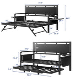 Jocoevol Daybed with Trundle and LED Light, Heavy Duty Metal Twin Bed Frame with Movable Charging Station, Day Bed Pop Up Trundle Bed Twin for Living Room, Bedroom and Guest Room, Black Jocoevol