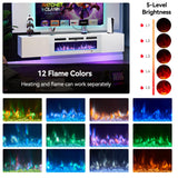 Breezestival 70" Floating TV Stand with 36" Electric Fireplace, Wall Mounted Fireplace TV Stand with Two Hinged Doors, Entertainment Center with LED Lights for Living Room, Bedroom, White Breezestival