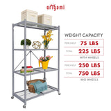 Origami 4-Tier Storage Shelves on Wheels, Steel Shelving Holds 1000 pounds, Heavy Duty Garage Storage & Organization, Closet Organizer, Utility Shelf Origami