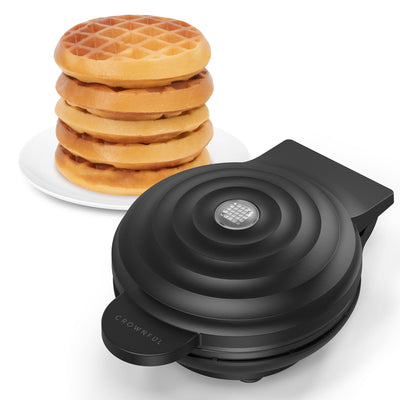 Crownful Mini Waffle Maker Machine, 4 Inch Chaffle Maker with Compact Design, Easy to Clean, Non-Stick Surface, Recipe Guide Included, Perfect for Breakfast, Dessert, Sandwich, or Other Snacks