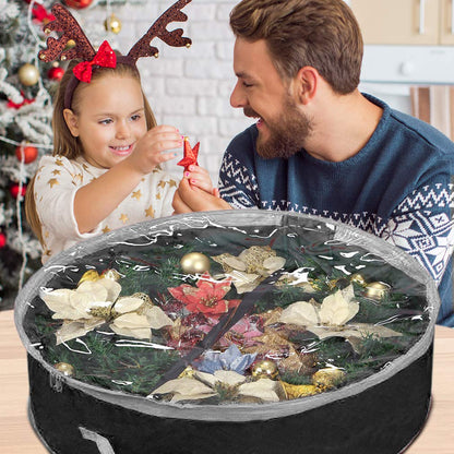 Primode Christmas Wreath Storage Bag 48" with Clear Window | Extra Large Garland Xmas Wreath Container | Durable 600D Oxford Material | XL Huge 48” Holiday Wreath Bags Box (Black)