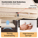 4 Pieces Patio Conversation Set, Outdoor PE Rattan Wicker Sofa Furniture Set with Soft Cushions and Glass Coffee Table for Backyard Lawn Garden Balcony Porch Poolside,Brown PayLessHere