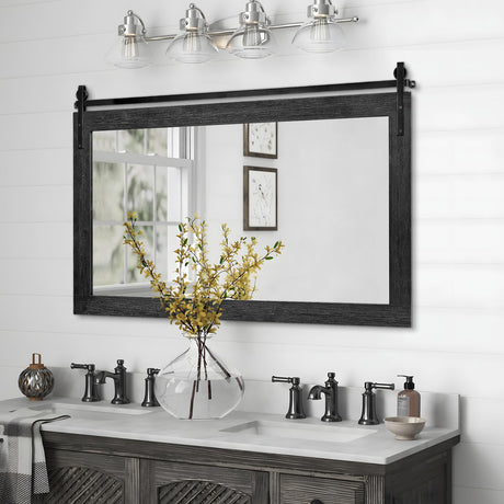SeekElegant Farmhouse Bathroom Mirror, 40" x 26" Rustic Vanity Mirror, Barn Door Style Wood Framed Wall Mirror, Rectangle Decor Mirror for Living Room, Entryway, Black SeekElegant