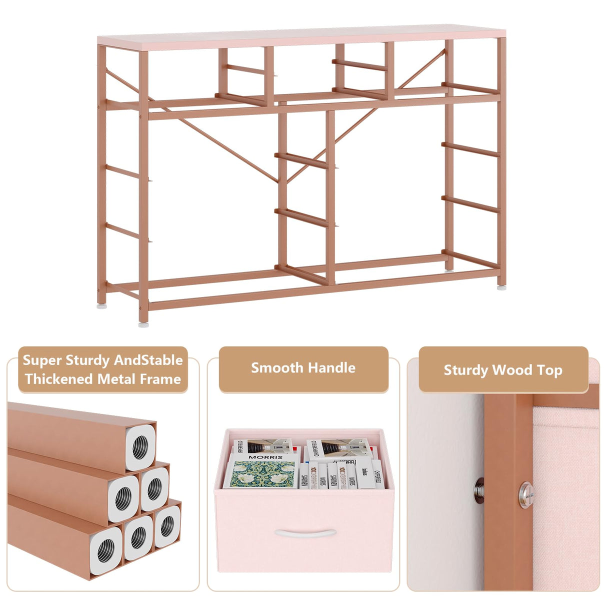 Jojoka Wide 10 Drawer Dresser,TV Stand Entertainment Center Fabric Storage Dressers Drawers for Bedroom, Hallway, Nursery, Closets, Steel Frame, Wood Top (Pink) Jojoka