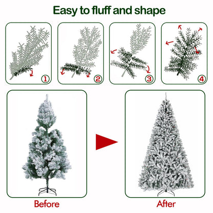 Hykolity 9 ft Prelit Snow Flocked Christmas Tree, Christmas Tree with Pine Cones and Berries, 600 Color Changing LED Lights, 2100 Branch Tips, Metal Stand and Hinged Branches, 10 Color Modes