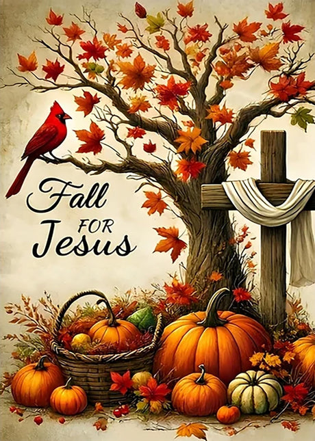 Fall for Jesus Pumpkin Cross Diamond Painting Kits for Adults, 5D Diamond Art Kits for Adults Beginners, DIY Full Round Drill Diamond Dot Painting Gem Art Kits for Adult,Home Wall Decor 11.8x15.7 Inch LKHMVCA