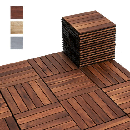 BEEFURNI 20PCS Interlocking Deck Tiles 12" x 12", Acacia Wood Deck Tiles Interlocking Outdoor All Weather, Indoor Outdoor Flooring Tiles for Balcony Decor, Patio, Backyard (Dark Brown)