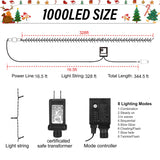 weillsnow 328 FT 1000 LED Christmas String Lights with Remote & Timer, 8 Lighting Modes Twinkle Lights, Waterproof Fairy Lights for Outdoor Bedroom Backyard Tree Wall Christmas Decoration (Red&Green) weillsnow