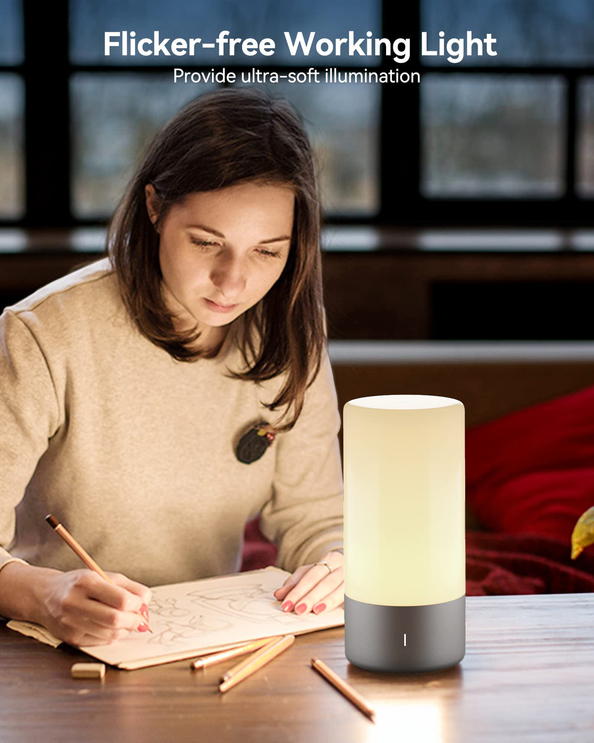 ROOTRO Table Lamp, [Advanced] Bedside Touch Control Lamp for Bedroom 3 Level Dimmable Warm White Lights with 256 RGB Color Mode Modern Deisgn Smart Nightstand Desktop LED Lamps Portable for Read ROOTRO