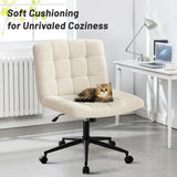 Furniliving Wide Desk Chair, Faux Fur Upholstered Office Chair with Wheels, Adjustable Accent Chair with Thicken Seat, Computer Chair for Living Room, Study Room, Home Office, IvoryWhite Furniliving