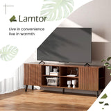 Lamtor Mid-Century Modern TV-Stand - Fluted TV Stand for 80 75 65Inch TV, Entertainment Center with Storage, Media Console with Adjustable Shelves for Living Room, Walnut Lamtor