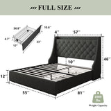 Feonase Upholstered Full Size Bed Frame with 4 Storage Drawers, Charging Station, Tufted Wingback Storage Headboard, No Box Spring Needed, Easy Assembly, Dark Grey Feonase