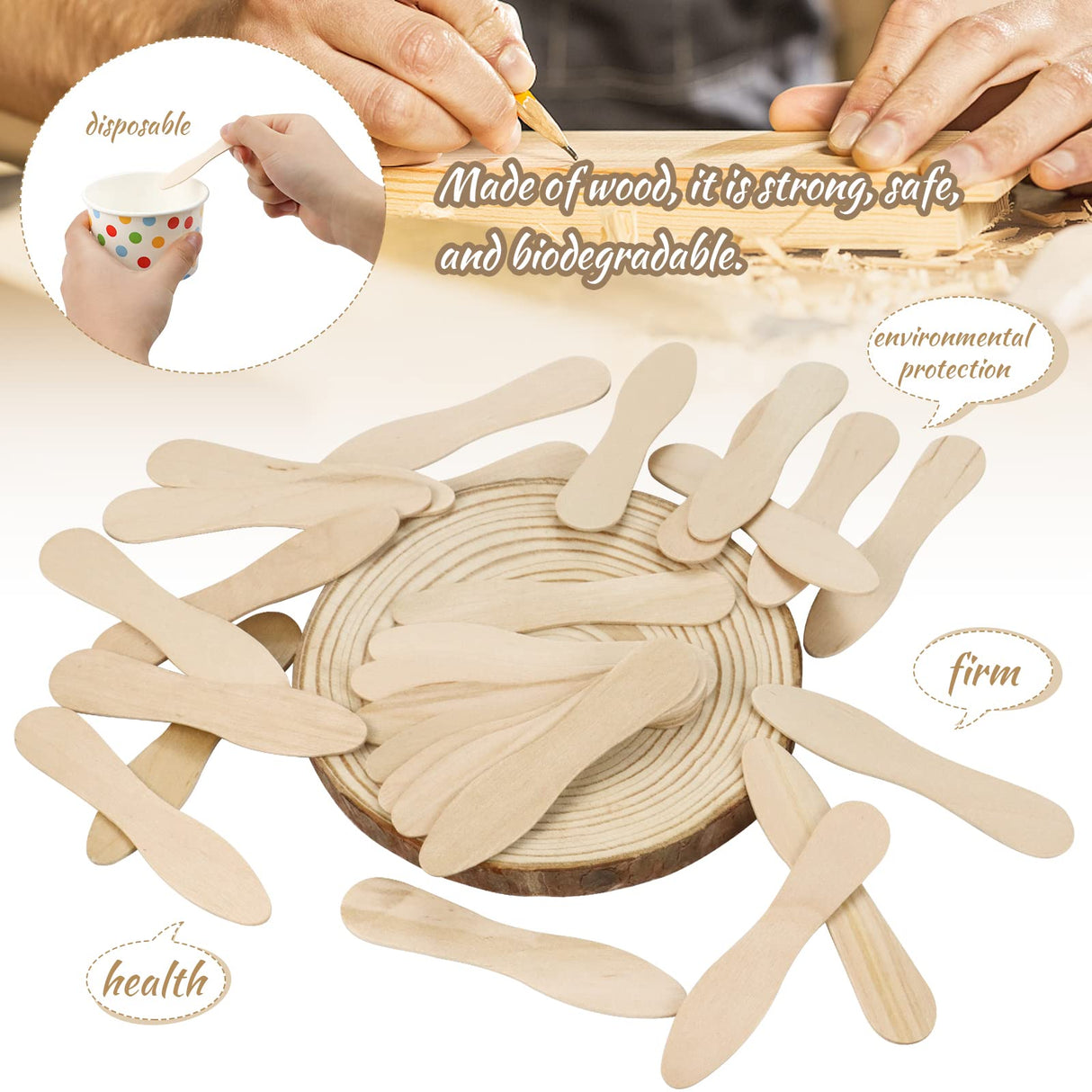 CZWESTC 400 Pcs Wooden Ice Cream Spoons, Mini Disposable Tasting Spoons Wooden, Small Dessert Spoons, Mini Spoons for Crafts, Tasting, Sampling (3 Inch) CZWESTC
