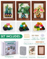 OEHPICC Needle Felting Kits for Beginners Adult, Wool Felting Kit with Frame & Tools, Needle Felt Painting Kit Includes Felting Needles, Fabric Sheet, Instructions (3 Potted Plants) OEHPICC