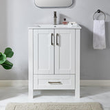 24 Inch Bathroom Vanity, Small Bathroom Sink Cabinet, Vanity Cabinet with Rectangular Ceramic Basin, White Modern Farmhouse Bathroom Sink Vanities Set, Bathroom Vanity Combo with 1 Drawer and 2 Doors Wenore Home
