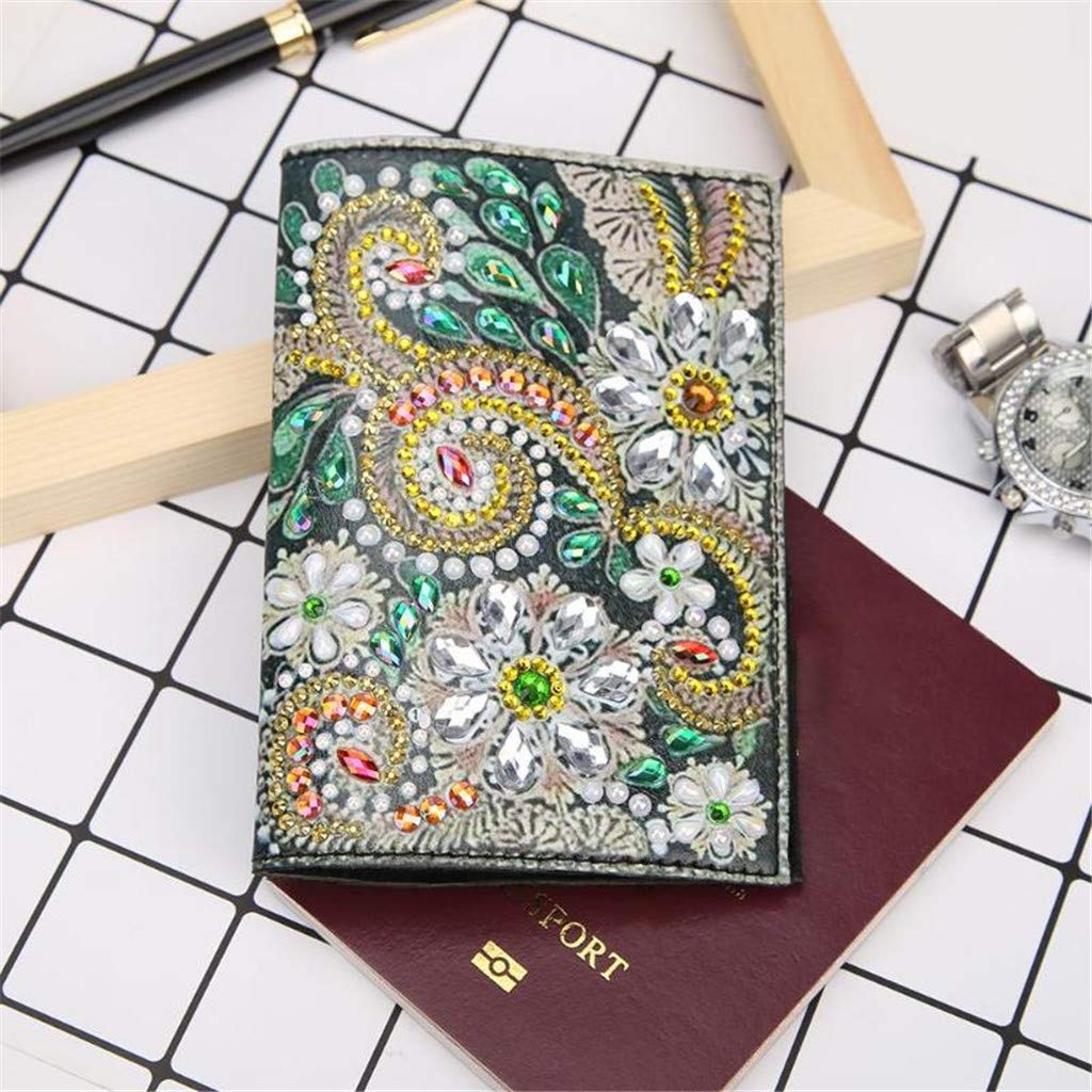 2 Pieces Diamond Painting Leather Passport Holder, DIY Special Shaped Crystal Painting Travel Passport Protective Cover for Boarding Pass, ID Card, Driver's License-20X14CM (AA084-AA086) Vocttaiy