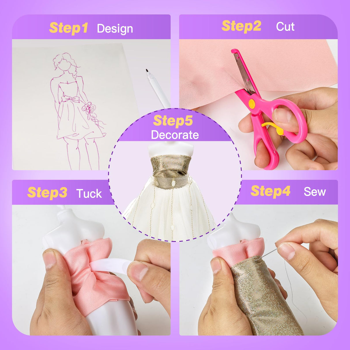 Anpro 650+Pcs Fashion Designer Kit for Girls with 2 Mannequins, DIY Arts & Crafts Kit for Girls Age 6-12 Toys, Doll Clothes Making Sewing Kit - Perfect Teen Birthday and Christmas Gifts Anpro