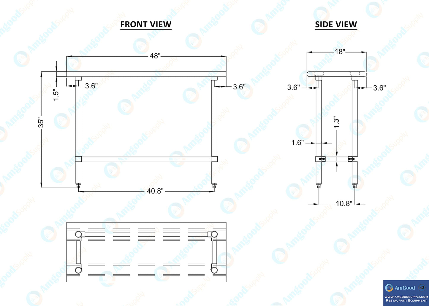 18" x 48" Open Base Stainless Steel Work Table | Residential & Commercial | Food Prep | Heavy Duty Utility Work Station | NSF - WoodArtSupply