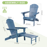 Wooden Folding Adirondack Chair with Ottoman, Pre-Assembled Backrest and Seat Board, Lounge Chair for Outdoor Patio Garden Lawn Backyard Firepit Deck Pool Beach Wood-Natrl
