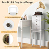 Giantex Jewelry Cabinet Armoire Chest with 4 Drawers, Flip Top Mirror, Top Storage Compartments, 2 Side Doors with 8 Necklace Hooks, 2 Shelves, White Standing Jewelry Organizer Box for Girls Gift Giantex