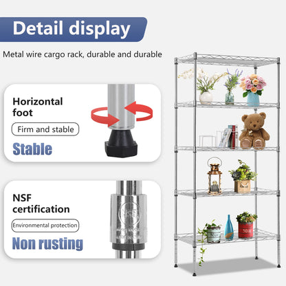 FDW 5 Tier 22L x 12W x 48H Pantry Shelves Adjustable Metal Shelves NSF Storage Rack Shelving Units for Kitchen Garage Small Places Commercial,Chrome - WoodArtSupply